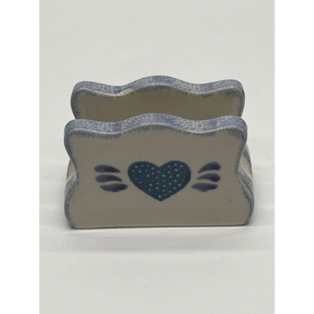 Hermitage Pottery Blue Heart Ceramic Napkin Holder Country Farmhouse 1998 DX111